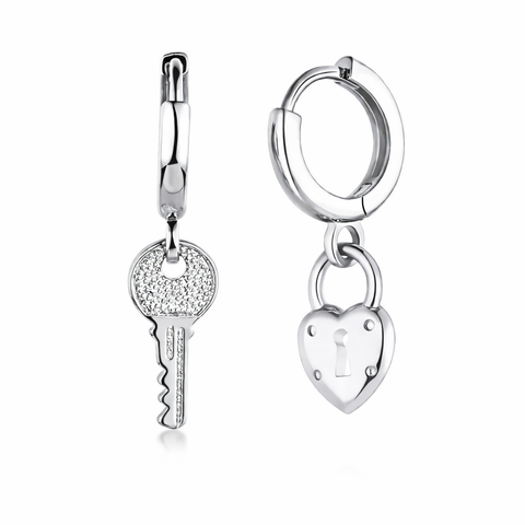 Сережки Love heart & key зі сталі 2000-15 фото